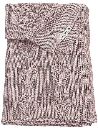 Meyco Baby Romantic Flower Babydecke, gestrickte Wiegedecke (aus 100% weicher Baumwolle, vielseitig einsetzbar, einfache Pflege, atmungsaktiv, Größe: 100 x 150 cm), Lila