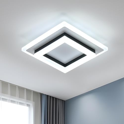 Comely LED Deckenleuchte, 24W Modern Deckenlampe LED Eckig Schwarz, Creative Geometrie Design Acryl Deckenbeleuchtung für Schlafzimmer Küche Flur, Kaltweiß Licht 6500K