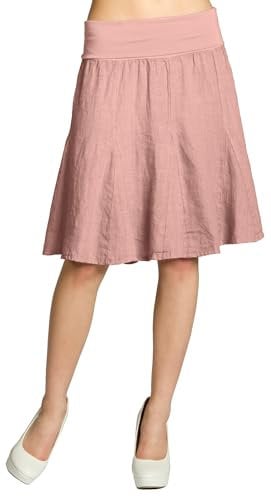 Caspar Damen Midi Sommer Leinenrock Knielang Sommerrock mit Stretch Bund - RO014, Farbe:rosa, Mode Größe:S-M