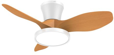 ocioc Quiet Ceiling Fan with LED Light DC motor 32 inch Large Air Volume Remote Control Oak for Kitchen Bedroom Dining room Patio