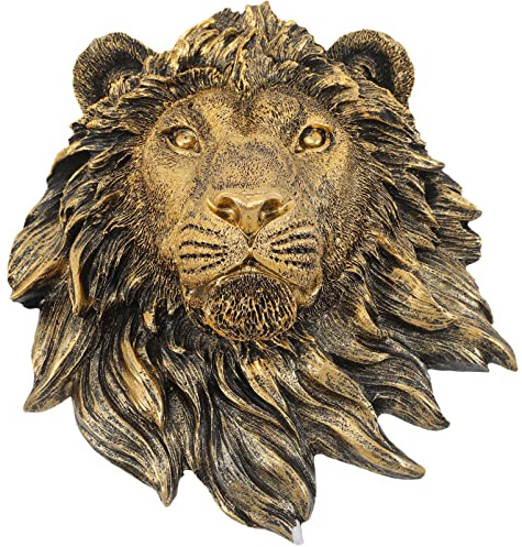 Cabilock Löwen Wanddekoration aus Kunstharz, Detailreich und Kreativ, Gold | Wanddekoration mit Tierkopf, für Draußen und Geburtstag, Feine Ausführung, Dekorative Wandfigur