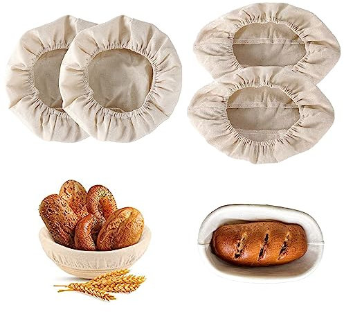 TUKEVA 4 Stück 25cm Backtuch Proofing Basket Cloth Liner Proofing Basket Clothärkorb Rund und oval Sehr langlebig Leicht zu reinigen verhindert das Austrocknen der Brotkruste für Brot Gärkörbchen