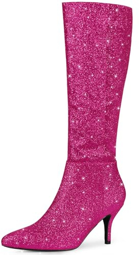 Allegra K Damen Sparkle Glitter Pointy Toe Stiletto Heel Kniehohe Stiefel