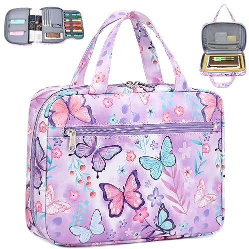 Octsky Bibelhüllen, Bibelhülle, Buchtragetasche, Kirchentasche, Bibelschutz, mit Griff, Reißverschlusstasche, Schmetterling, Violett