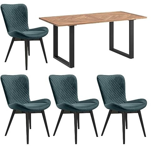 HOMELIV. Pepper Essgruppe 5-TLG. mit Schalenstuhl, Tisch 180x90 cm, Petrol/Natur, gemütliche Sitzgruppe, EIN Blickfang für Ihren Wohnbereich