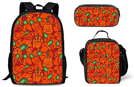 JUMBOZ Chains-aw Man School Bags 3 Pcs Set, Durable Fashion Cute Kids Rucksack, Large Capacity Bookbags for Traveling, Outdoors, Sports-A||Set of 3