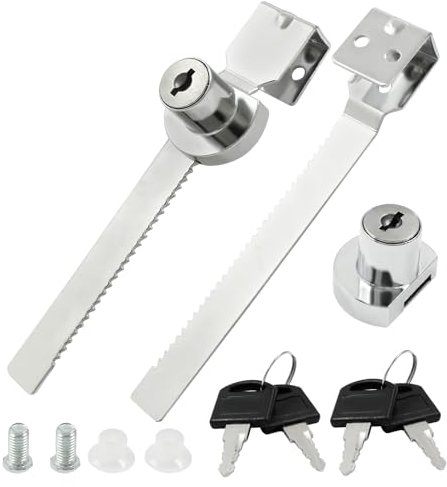 Hordion 2 cerraduras de puerta corredera de vidrio con llaves (llave diferente), cerraduras de trinquete para puerta corredera de vidrio con acabado cromado, para vitrina, vitrina, cajón, gabinete,