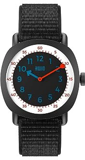KWIO - TIKK Coal Kinderuhr, analoge Lernuhr für Jungen und Mädchen, Quarz-Uhrwerk, anthrazit-schwarzes Edelstahlgehäuse, leicht zu wechselndes schwarzes Klettarmband, wasserdicht 5 ATM, KW0303017