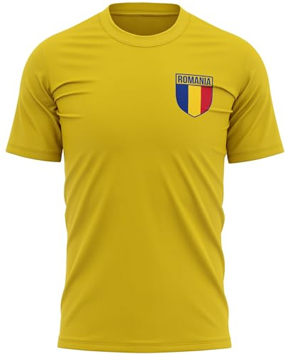 Rumänien-Abzeichen Herren-T-Shirt, Fußball, Rugby, Fans, rumänisches T-Shirt, gelb, XXL