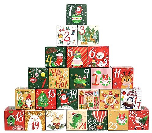 # 2023 Christmas Countdown Gift Boxes(24 PCS)24 Days Countdown Calendar For Adults And Kids Christmas Cardboard Number Box Make And Fill Your Own Advent Calendar Box Cute Christmas (Red, One Size)