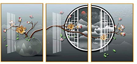 VejiA Blumen-Wandbild, Wohnzimmer-Dekoration, Malerei, chinesischer Hintergrund, Wandbehang, Malerei, Aquarellmalerei, Triptychon-Wandbild