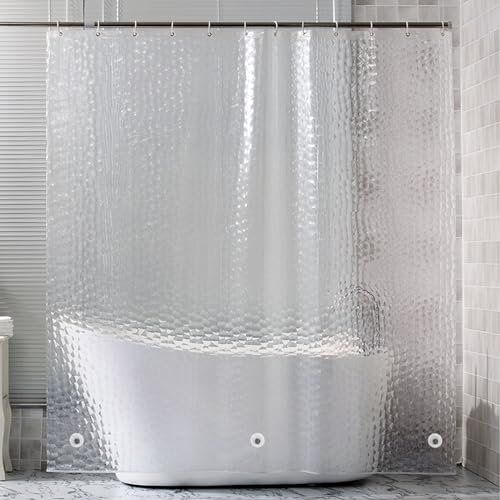 Rideau Douche Anti Moisissure Transparent, 180 X 200 cm Rideau de Douche 3D Transparent Lavable, EVA Rideau Douche Imperméable avec Aimant en Bas, pour Baignoire, Salle de Bain, avec 12 Crochets