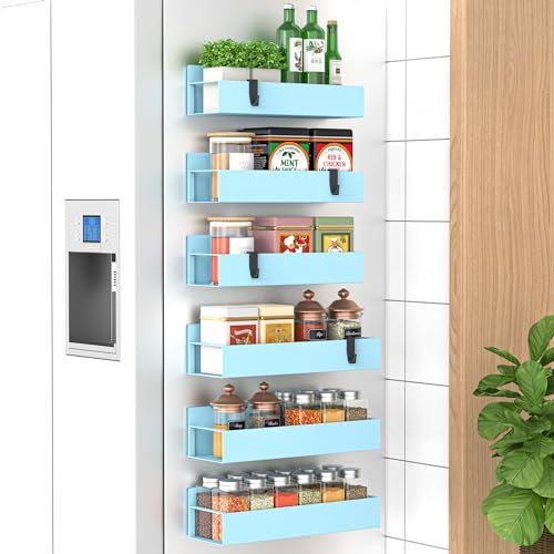 HuggieGems Magnetisches Gewürzregal für Kühlschrank und Ofen, blaue Kühlschrank-Organizer und Aufbewahrung, 6 Stück