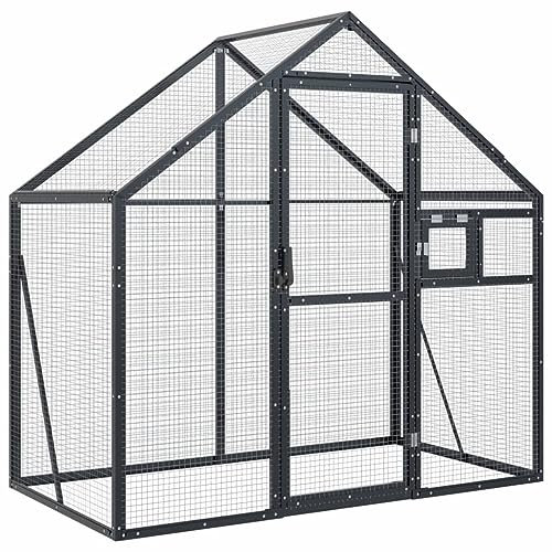 SECOLI Papageien Voliere Groß Anthrazit Aluminium Aussen Vogelvoliere Winterfest 179x100x185 cm Papageienkäfig XXL Voliere Stabiler Rahmen Maschendraht Abschließbare Tür Fenster