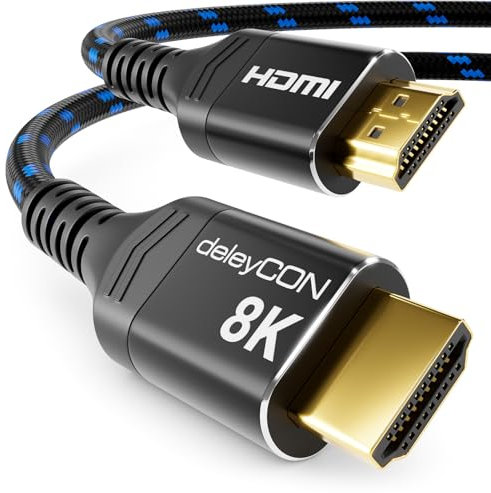 deleyCON 2m 8K HDMI 2.1 Kabel (48G, ULTRA Highspeed) 8K@60Hz 4K@120Hz 2K@144Hz/165Hz EARC HDCP 2.3/2.2 - Kompatibel mit DTS:X Dynamisches HDR Dolby Atmos TV PS5 Xbox Soundbar Monitor - Schwarz Blau