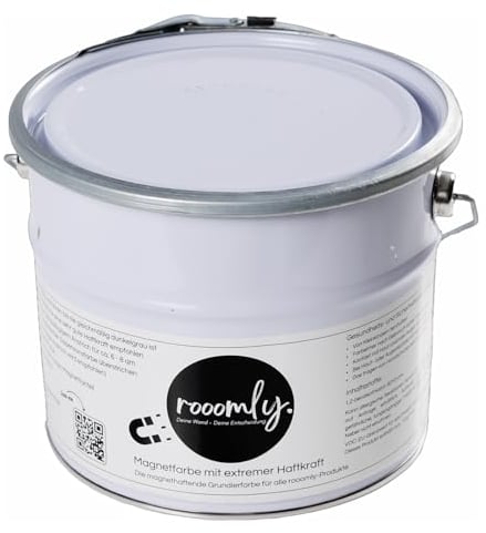 rooomly Magnetfarbe, extreme Haftkraft, 2,5l, überstreichbar, geruchsarm - für Innen, dunkelgrau - wasserbasierte, schnelltrocknende magnetische Farbe, Kinderzimmer, Wohnzimmer, Schlafzimmer geeignet
