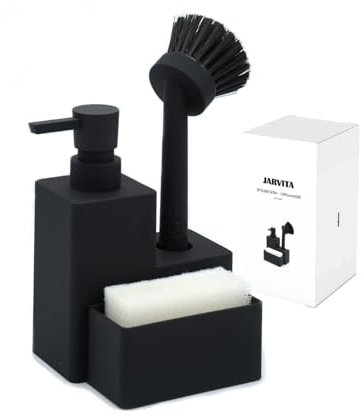 Jarvita Küchen Organizer Spüle | Schwarz matt | Für bessere Küchenorganisation | Spülbecken Organizer mit Spülmittelspender, Schwamm und Bürste | Design Küchenorganizer | Küche Zubehör