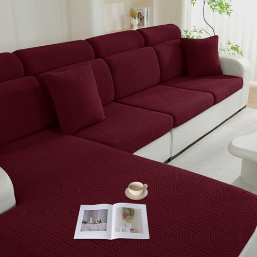 Ystyle Elastischer Sitzkissenbezug Stretch - Universeller Sofabezug, Sitzbezug, Überzug für Couch (Weinrot, 3 Sitzer)