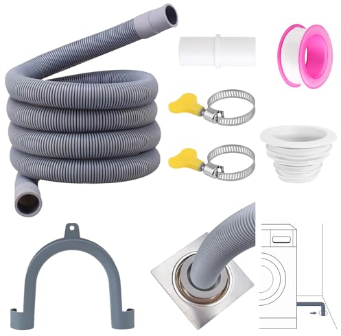 Ablaufschlauch Verlängerung Set, 2m Universal Waschmaschinenschlauch Verlängerung, Geschirrspüler Verlängerung mit Dichtungsstopfen, Schlauchverbinder, Schlauchklemmen, U Halterung und Klebeband