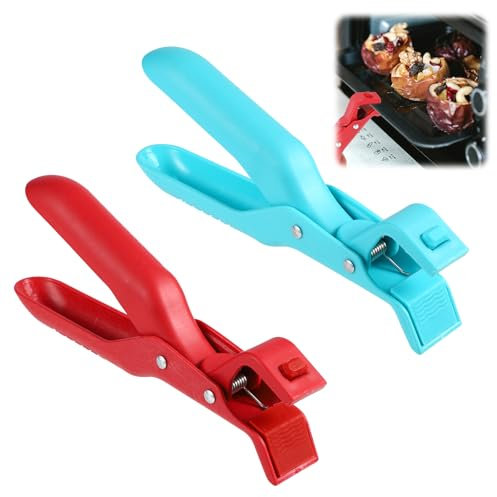 2pcs Anti-Scald Bowl Holder Clips, Silicone Insulation Clip Anti-Scalding Anti-Slip Bowl Clip Pan Gripper Multifunctional Hot Bowl Gripper for Pots Bowls Plates (Red, Blue)
