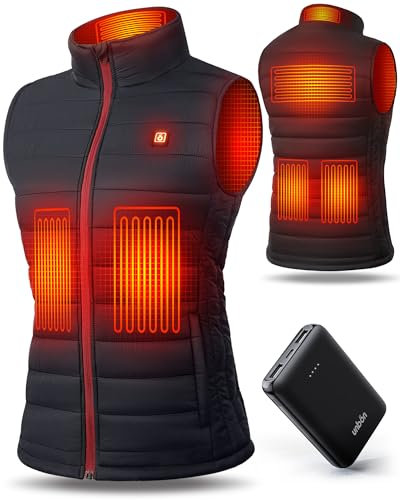 UNBON Veste Chauffante Femme, Gilet Chauffant Femme avec Batterie Incluse USB 10000mAh, Gilet Chauffant Électrique avec 3 Températures 6 Zones de Chauffage, Doudoune Chauffante sans Manche, Noir, XS