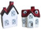 2er Windlicht Haus weiß rot | Häuschen Steingut Weihnachtshaus Winterdeko | 13 cm