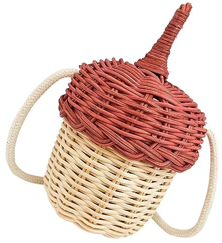 TOGEVAL Handgefertigter Rattan-kiefernzapfen Und Mädchen-fotografie-requisit Entzückende Gewebte Umhängetasche Aus Rattan Aufbewahrungstasche Für Jungen Und Mädchen Geldbörse in Pilzform