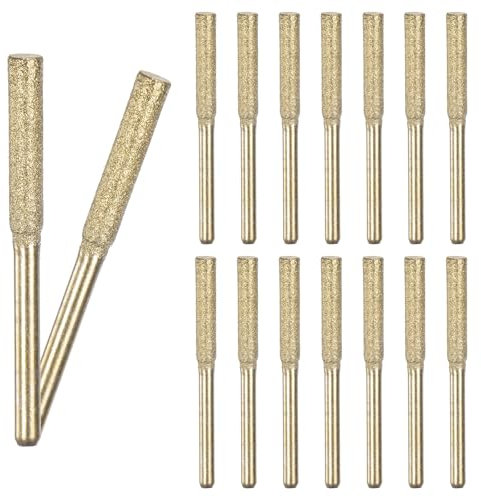 M METERXITY 16-Pack 5/32 Inch Titanium Plated Diamond Chainsaw Sharpener, High Hardness Grinding Stone Chainsaw Sharpening Kit for Electric Chainsaw Sharpener/Stone Carvings [3mm Gold]