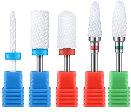 5 PCS 3/32 Inch Ceramic Nail Drill Bits Set, Professional Acrylic Nail File Drill Bit, Gel Nail & Cuticle Polishing Tools for Manicure & Pedicure