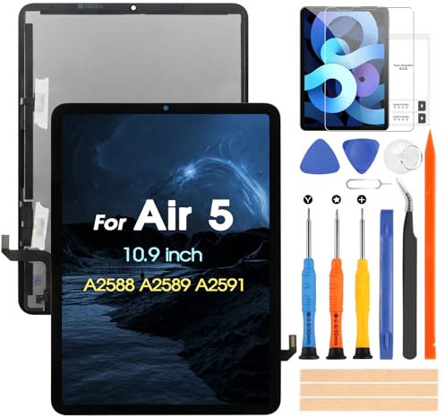per iPad Air 5 A2588 A2589 A2591 LCD Schermo, Sostituzione Schermo per iPad Air 5 5th Gen LCD Display Digitazer Full Assembly con Riparazione Kit, Nero