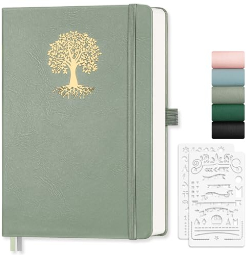 EMSHOI A5 Blank Journal Notebook, 192 Pages, Hardcover Notepad, Light Green | 100 GSM Thick Paper, PU Leather Sketch Book, Sketchbook for Women Men Work School Drawing, 14.5 x 21cm