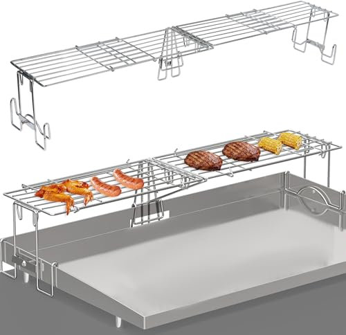 Universal-Grill-Warmhalterost für Blackstone 43,2–91,4 cm Grillplatten 1554 2149, verstellbares Gestell, kompatibel mit Weber 71,1 cm Grillplatte, Edelstahl, verstellbar, Grillrost für flache