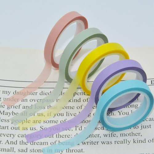 5Rouleaux Ruban Surligneur,Bandes de Surbrillance Auto-Adhésives,Amovible Ruban Surligneur Fluorescent Ruban,Pour la Prise de Notes,la Lecture de Livres,les Etudiants,les Enseignants