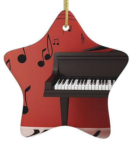 Weihnachtsschmuck in Form eines Klaviers mit Musiknoten und goldener Schleife, Keramik-Christbaumschmuck zum Aufhängen für die Feiertage, Keramik-Ornamente, Basteln, Weihnachtsbaumschmuck, Heimschmuck