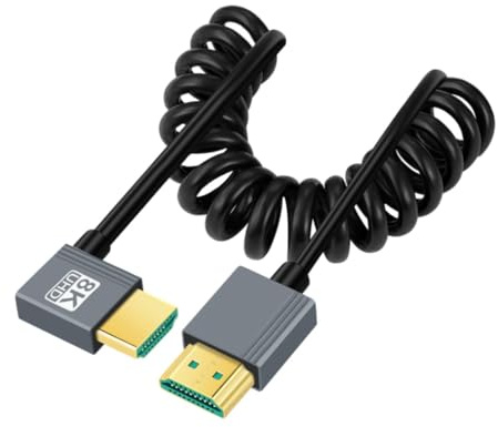 chenyang HDMI 2.1 Spiralkabel, HDMI Stecker auf Stecker 90 Grad nach links abgewinkelt 8K@60Hz 4K@120Hz 48Gbps ultraschnelles vergoldetes Kabel 1.0M für Fernseher, Monitor, Computer