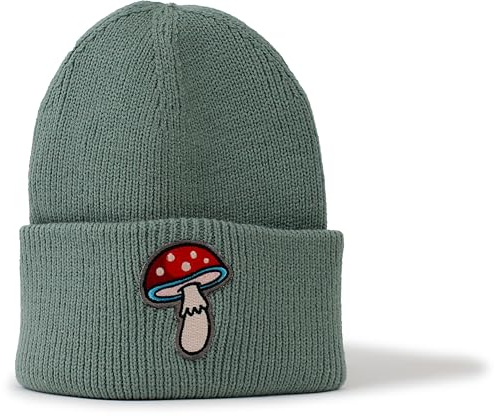 minifan Outdoor Strickmütze: Fliegenpilz - Beanie Pilze-Sammeln Männer Frauen Mütze Wintermütze Herbst Wald Natur Klettern Outdoor Wandern Geschenk für Herren Damen Coole Ski Mütze