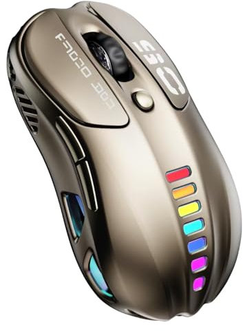 Uiosmuph V98 Mouse Gaming Wireless, Mouse a Tre Modalità 2.4 G/USB-C/Bluetooth, 12000 DPI Regolabile, RGB Mouse Senza Fili Ergonomico con 6 Pulsanti Programmabili per Laptop/PC/Mac,Bronzo