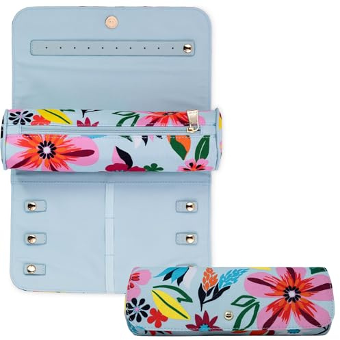 kate spade new york Reise-Schmuckkästchen, Stoff-Schmuckschatulle für Damen, niedlicher Schmuck-Organizer für Halsketten, Ringe, Armbänder, kleine Schmuckrolle (Safari-Blumenmuster)