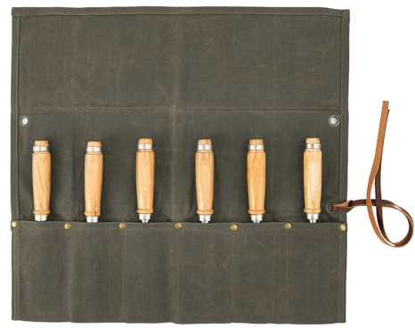 Chisel Roll,6 Pockets Roll Up Tool Pouch,Waxed Canvas Small Tool Roll Organizer and Wrench Roll Up Pouch,Store Chisel,Wrench,Pliers,Carving Knife,Best Gift for Electrician (Army Green)