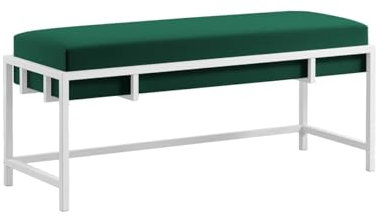BETTSO - Elegante Sitzbank LAMO - Polsterbank mit Metalbeinen - Moderner Bettbank - Garderobenbank - Sitzhocker Wohnzimmer, Schlafzimmer, Flur - Metalfarbe Weiß - Stofffarbe Grün - 100x35x45cm