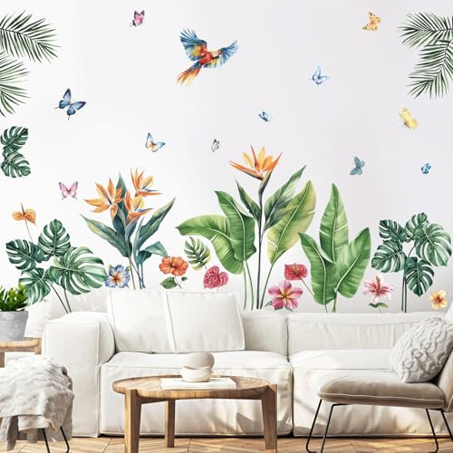 SHUCHING Stickers Muraux Plante Tropicales, Autocollant Mural Feuilles Vertes, Décoration Murale pour Salon Chambre