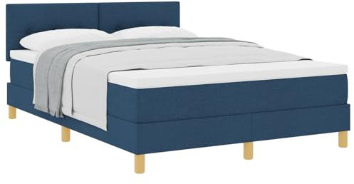 vidaXL Boxspringbett Mit Matratze Blau Polsterung 140X190 cm Modernes Design Stoff Für Erwachsene Natürliche Holzbeine Einfache Montage Und Komfort Schlafzimmermöbel Polyester Erwachsene