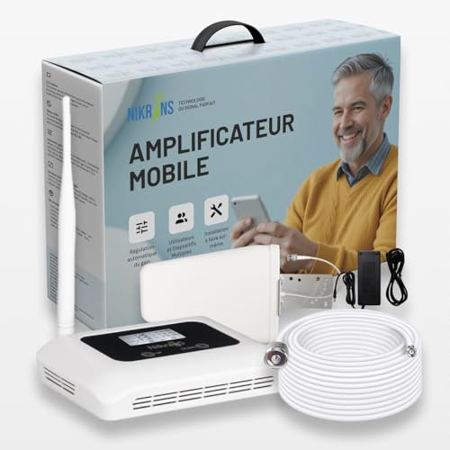 Nikrans Amplificateur 4G 800 MHz - Bande 20 - Répéteur Réseau 4G pour Maison ou Bureau Jusqu’à 150 m² - Compatible Orange, SFR, Bouygues, Free etc. - Certifié CE & RoHS - Multi-Appareils