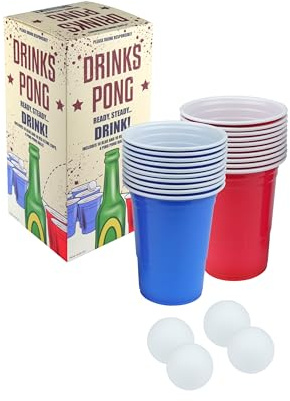 HENBRANDT 3 x Beer Pong Game Set 24-Piece 16oz Blue and Red Plastic Cups for Students Birthday Parties Hen Party Stag Do Summer Fun Drinking Bar Games for Adults