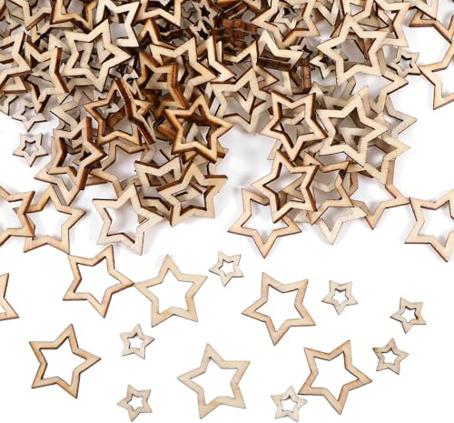200 Stück Holzsterne, Holzsterne Deko 1 cm, 2 cm, Weihnachten Holz Deko, Streusterne, Streudeko Sterne, Natur Holz Sterne Tischdeko, Weihnachtsdeko Basteln, Deko Star für Hochzeit, Geburtstag, Party