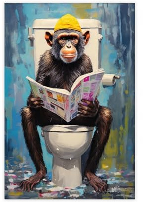 Badezimmer-Poster, Affe auf der Toilette, Leinwand-Poster, Schlafzimmer, Dekoration, Landschaft, Büro, Raumdekoration, Geschenk, 40 x 60 cm
