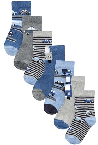 NEXT Jungen Socken mit hohem Baumwollanteil, 7er-Pack Blue Stripes/Transport 31-36
