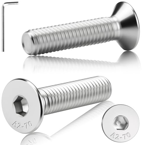 Sturiz 60 Stk M4X10mm Senkkopfschrauben Edelstahl DIN 7991 A2 V2A Senkkopf Innensechskant Senkschrauben Vollgewinde mit Innensechskantschlussel Silber Flachkopfschrauben für Maschinen Geräte und Möbe