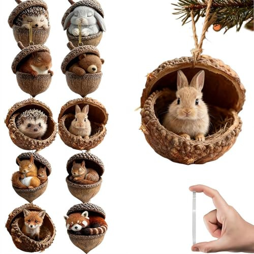 BaYuYPOO 2026 Forest Animal Ornaments Set of 10, Woodland Creatures Acrylic Christmas Tree Decorations with Pine Cone & Acorn, Hanging Pendant for Holiday Home Decor