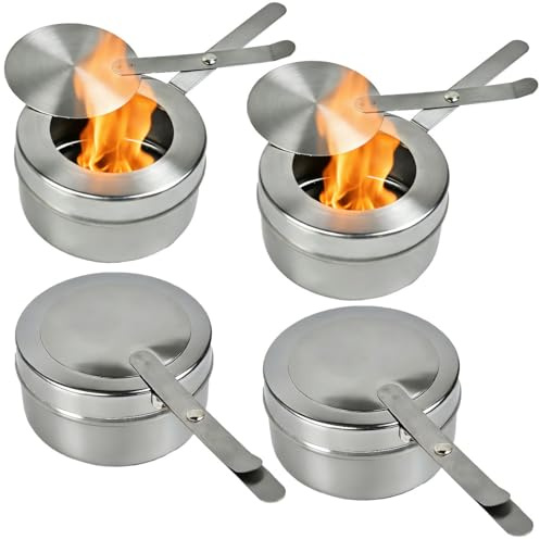 ASOUUNLD 4 Stück Brennpastenbehälter mit Deckel Brennpaste für Warmhaltebehälter Edelstahl Brennbehälter für 200g Brennpaste Passend für Fondue Brenner und Speisewärmer Ideal für Buffet Fondue Camping